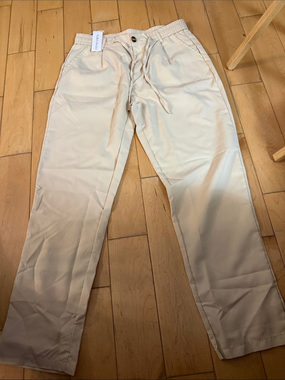 Men's Drawstring Chinos in Light Cream by